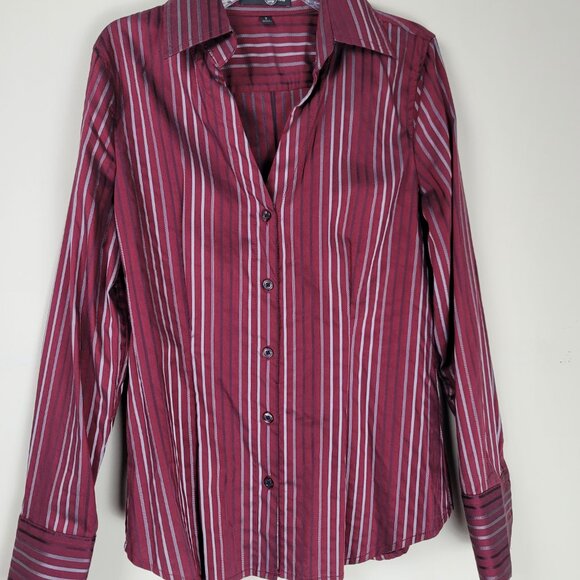 Express Design Studio Long Sleeve Stripes V- Shirt - Picture 4 of 8